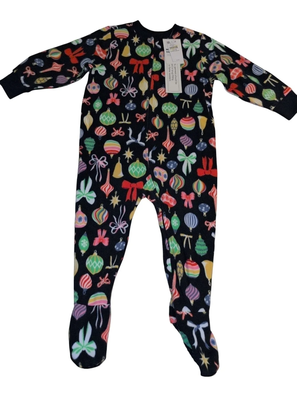 Navy Holiday Ornament-Print Footed One-Piece